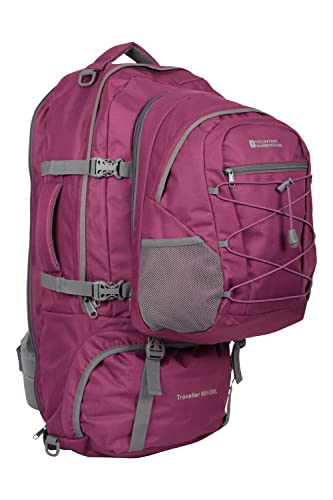 Mountain Warehouse Traveller Rucksack - 60 + 20 Liter - Abnehmbarer Tagesrucksack, strapazierfähig, mehrere Fächer mit Regenabdeckung - Für Reisen, Wandern, Camping, Herbst Violett Frauenpassform von Mountain Warehouse