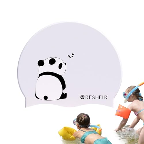 Moxeupon Bademütze mit Langen Haaren,Cartoon-Bademütze,Cartoon Panda Silikonhut zum Schwimmen | Ohrenschützende Bademütze, Bequeme Passform für Jungen, Mädchen, Jugendliche, Teenager, für von Moxeupon
