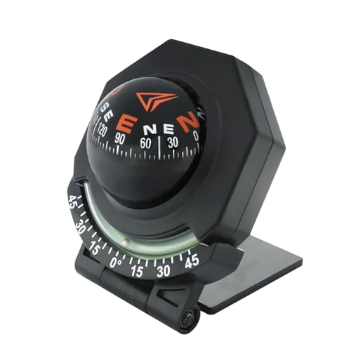 Moxeupon Kompass für das Armaturenbrett im Auto,Kompass für, 180 Grad Verstellbarer, Faltbarer Kugelkompass für, Tragbare Marine-Kompass-Autodekoration mit integriertem Neigungsmesser für von Moxeupon