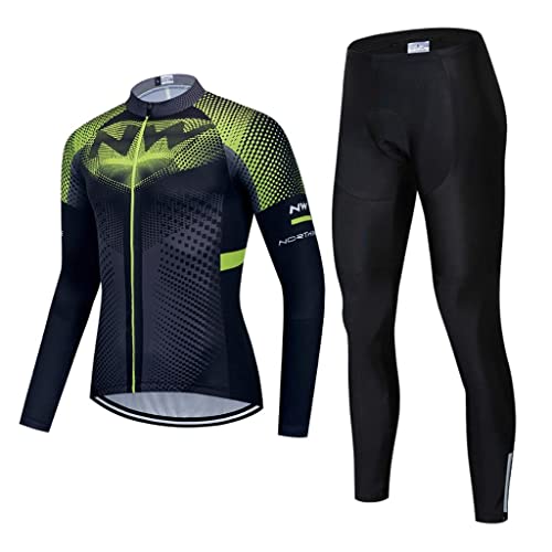 Herren Fahrradtrikot Langarm Rennrad Trikot Herren Radtrikot Set + Radlerhose mit 20D Gel Sitzpolster Atmungsaktiv und Schnell Trockend MTB Fahrradbekleidung von Moxilyn