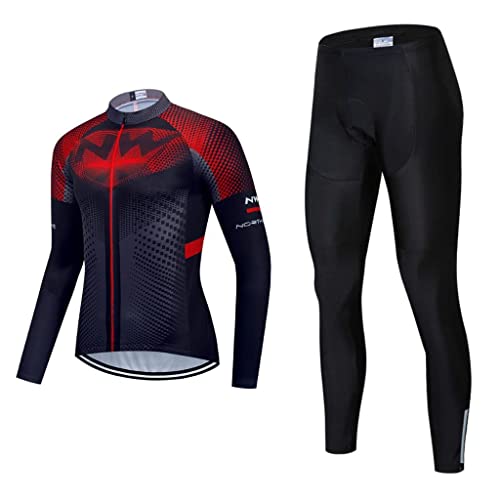 Herren Fahrradtrikot Langarm Rennrad Trikot Herren Radtrikot Set + Radlerhose mit 20D Gel Sitzpolster Atmungsaktiv und Schnell Trockend MTB Fahrradbekleidung von Moxilyn