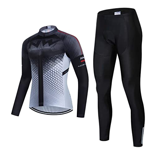 Herren Fahrradtrikot Langarm Rennrad Trikot Herren Radtrikot Set + Radlerhose mit 20D Gel Sitzpolster Atmungsaktiv und Schnell Trockend MTB Fahrradbekleidung von Moxilyn