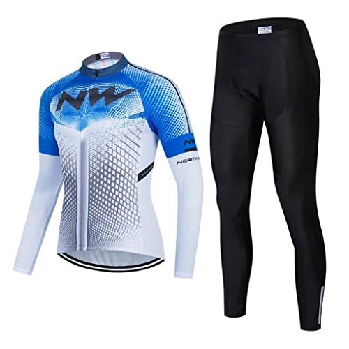 Herren Fahrradtrikot Langarm Rennrad Trikot Herren Radtrikot Set + Radlerhose mit 20D Gel Sitzpolster Atmungsaktiv und Schnell Trockend MTB Fahrradbekleidung von Moxilyn