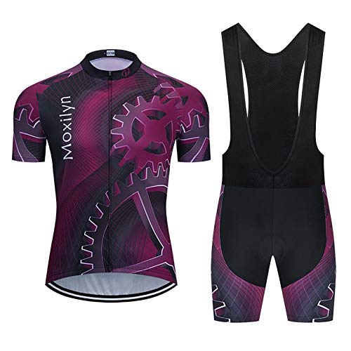 Herren Radtrikot Set Fahrrad Trikot Kurzarm Langarm + Radhose mit Sitzpolster Radsport-Anzüge von Moxilyn