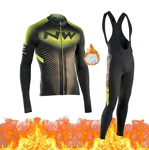 Moxilyn Fleece Radtrikot Herren LangarmAnzüge Radtrikot Set Radfahren Kleidung Thermo Vlies MTB Langärmliges Fahrradtrikot Hose mit 20D Gel Sitzpolsterfür Herbst/Winter von Moxilyn