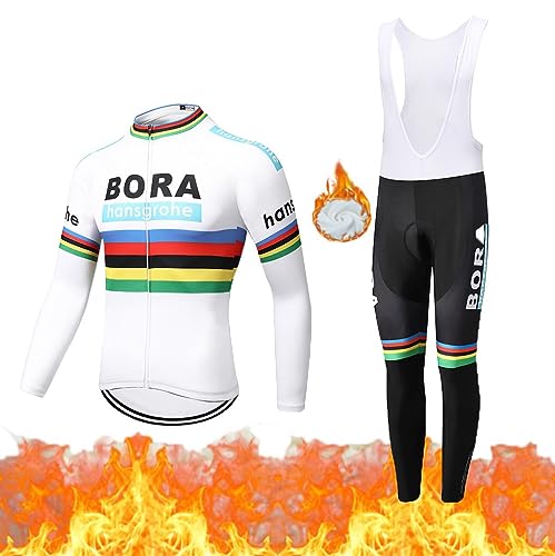 Moxilyn Fleece Radtrikot Herren LangarmAnzüge Radtrikot Set Radfahren Kleidung Thermo Vlies MTB Langärmliges Fahrradtrikot Hose mit 20D Gel Sitzpolsterfür Herbst/Winter von Moxilyn