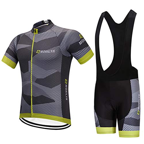 Moxilyn Herren Radtrikot Set Fahrrad Trikot Kurzarm+Radhose mit 10D Gel Sitzpolster,Schnelltrocknend Atmungsaktives Shirt,Ursprüngliche Gaze Radjacke und Radhose,Schnell Schwitzen Hohe Elastizität von Moxilyn