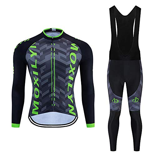 Moxilyn Radtrikot Herren LangarmAnzüge Radtrikot Set Radfahren Kleidung Winddicht Langärmliges Fahrradtrikot Hose mit 9D Gel Sitzpolster Sport & Freizeit MTB Radtrikot für Herbst von Moxilyn