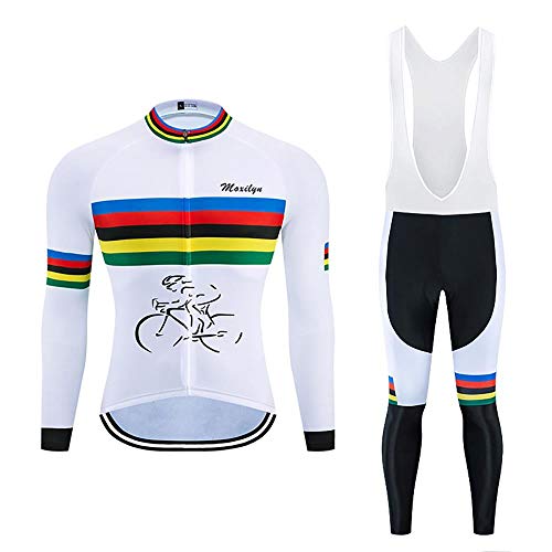 Moxilyn Radtrikot Herren LangarmAnzüge Radtrikot Set Radfahren Kleidung Winddicht Langärmliges Fahrradtrikot Hose mit 9D Gel Sitzpolster Sport & Freizeit MTB Radtrikot für Herbst von Moxilyn