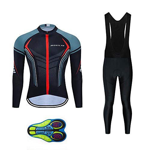 Moxilyn Radtrikot Herren LangarmAnzüge Radtrikot Set Radfahren Kleidung Winddicht Langärmliges Fahrradtrikot Hose mit 9D Gel Sitzpolster Sport & Freizeit MTB Radtrikot für Herbst von Moxilyn