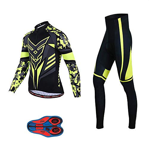 Moxilyn Radtrikot Herren LangarmAnzüge Radtrikot Set Radfahren Kleidung Winddicht Langärmliges Fahrradtrikot Hose mit 9D Gel Sitzpolster Sport & Freizeit MTB Radtrikot für Herbst von Moxilyn