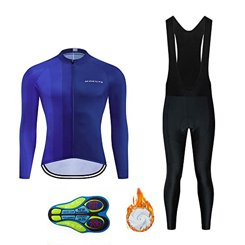 Radtrikot Herren Langarm Set,Pro Team Fahrradtrikot Herren Langarm Winter Sportbekleidung mit Radtrikot und Hose von Moxilyn