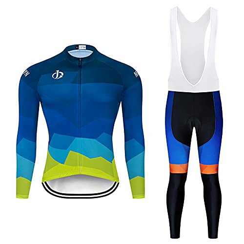 Radtrikot Set Herren Fahrradtrikot, Langarm Set mit 20D-Gel-gepolsterten Langarm Trägerhose Radhose, Atmungsaktiv Elastische Schnell Trocknend Fahrradbekleidung Set für Radfahren MTB von Moxilyn