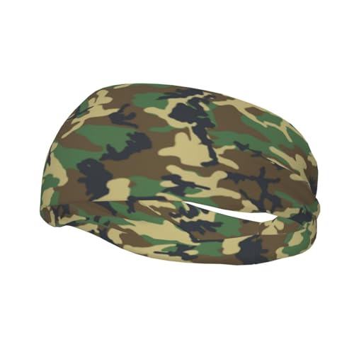 Mqgmz Grünes Militär-Camouflage-Druck-Sportschweißband, verstellbar, feuchtigkeitsableitende Stirnbänder für Laufen, Yoga, Fitness von Mqgmz