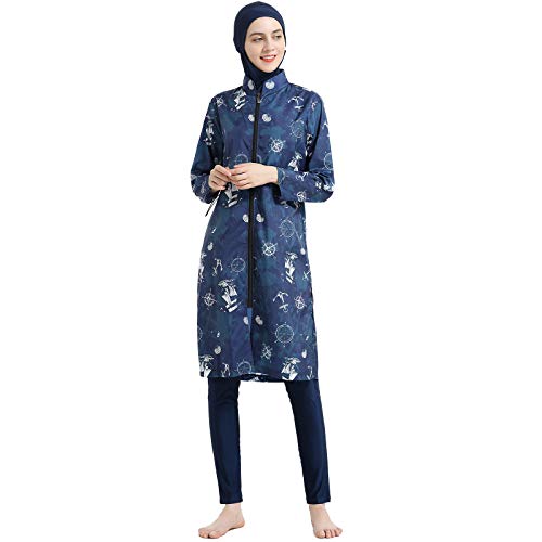 Mr Lin123 Bedruckte Frauen Muslimische Bademode arabische Frauen islamische Badeanzug mit Hijab muslimischen Badeanzug Beachwear Burkini (blau, L) von Mr Lin123