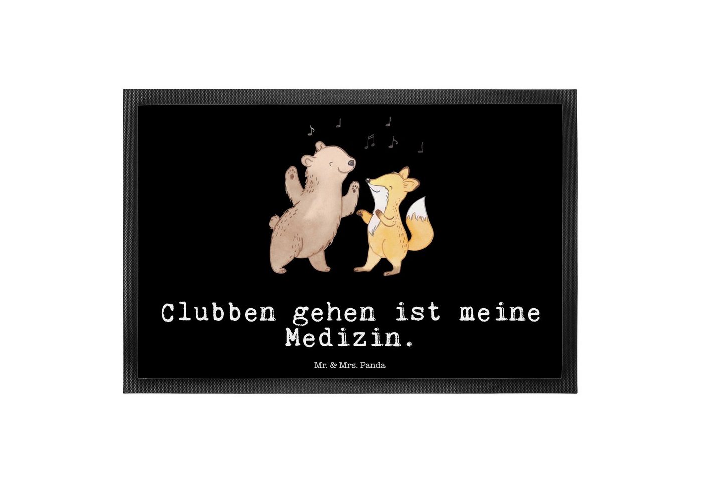 Fußmatte Bär & Fuchs Disco Medizin - Schwarz - Geschenk, Clubbing, Sportart, Matte, Auszeichnung, Türmatte, Schmutzfangmatte, Haustürmatte, Gewinn, Feiern, Mr. & Mrs. Panda, Höhe: 0.6 mm von Mr. & Mrs. Panda