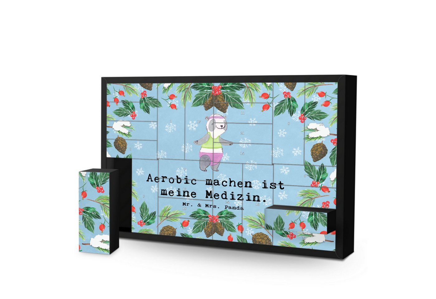 Mr. & Mrs. Panda Adventskalender Panda Aerobic - Blau Pastell - Geschenk, Adventskalender zum selbst b (1-tlg) von Mr. & Mrs. Panda