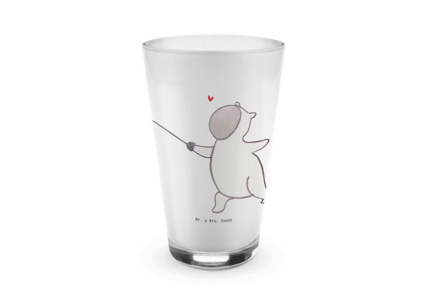 Mr. & Mrs. Panda Glas Panda Fechten - Transparent - Geschenk, Hobby, Cappuccino Glas, Fecht, Premium Glas, Design mit Herz von Mr. & Mrs. Panda