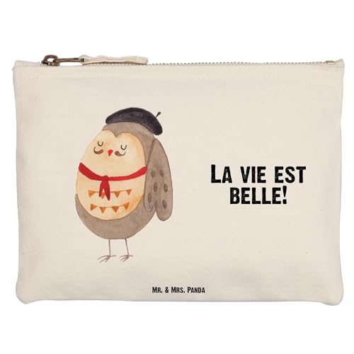 Mr. & Mrs. Panda Größe M Schminktasche Eule Frankreich - Geschenk, béret, Federmappe, hibou, Stiftemäppchen, das Leben ist schön, Genießer, Spruch von Mr. & Mrs. Panda