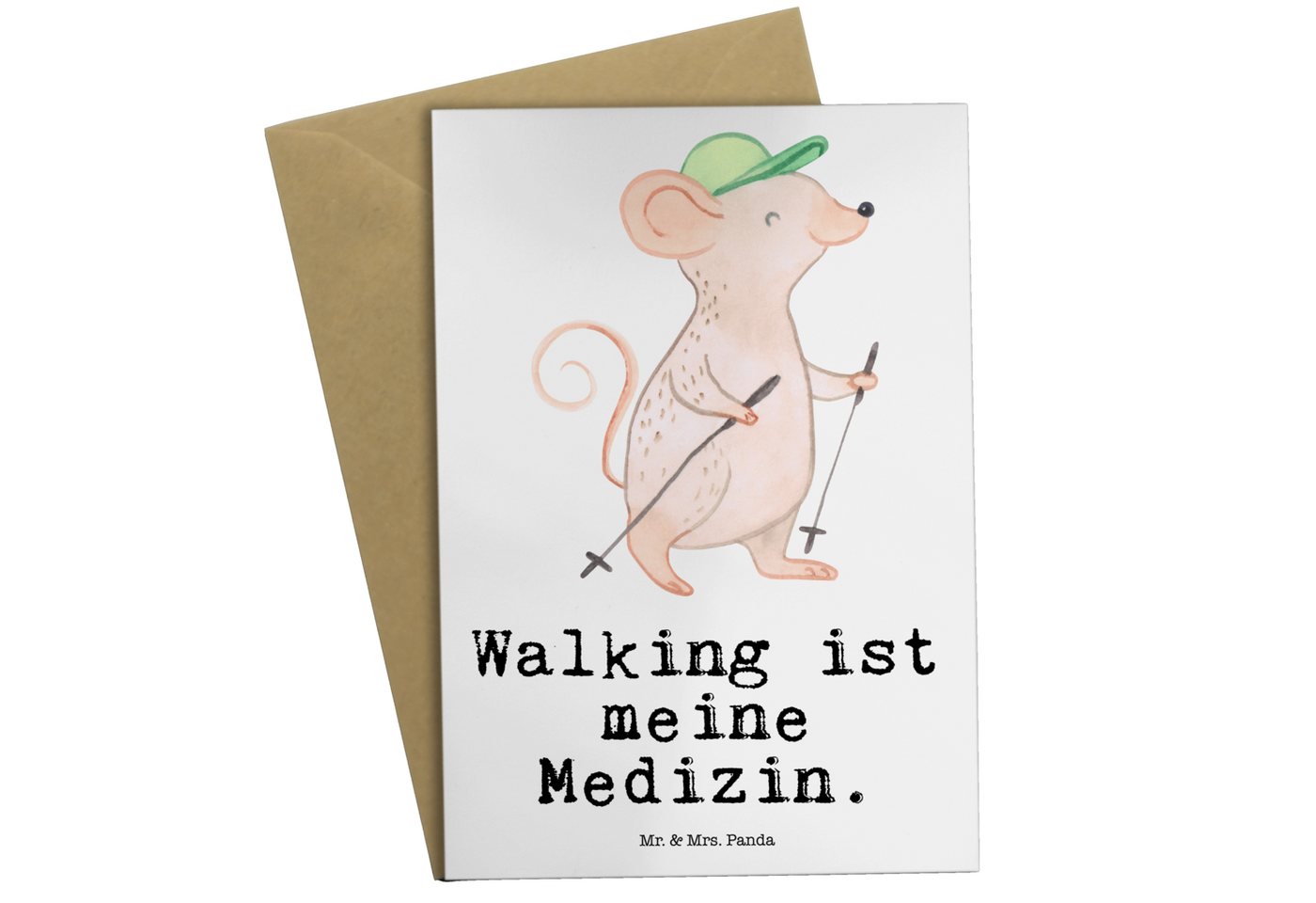 Mr. & Mrs. Panda Grußkarte Maus Walking - Weiß - Geschenk, Klappkarte, schnelles Gehen, Auszeich, Hochglänzende Veredelung von Mr. & Mrs. Panda