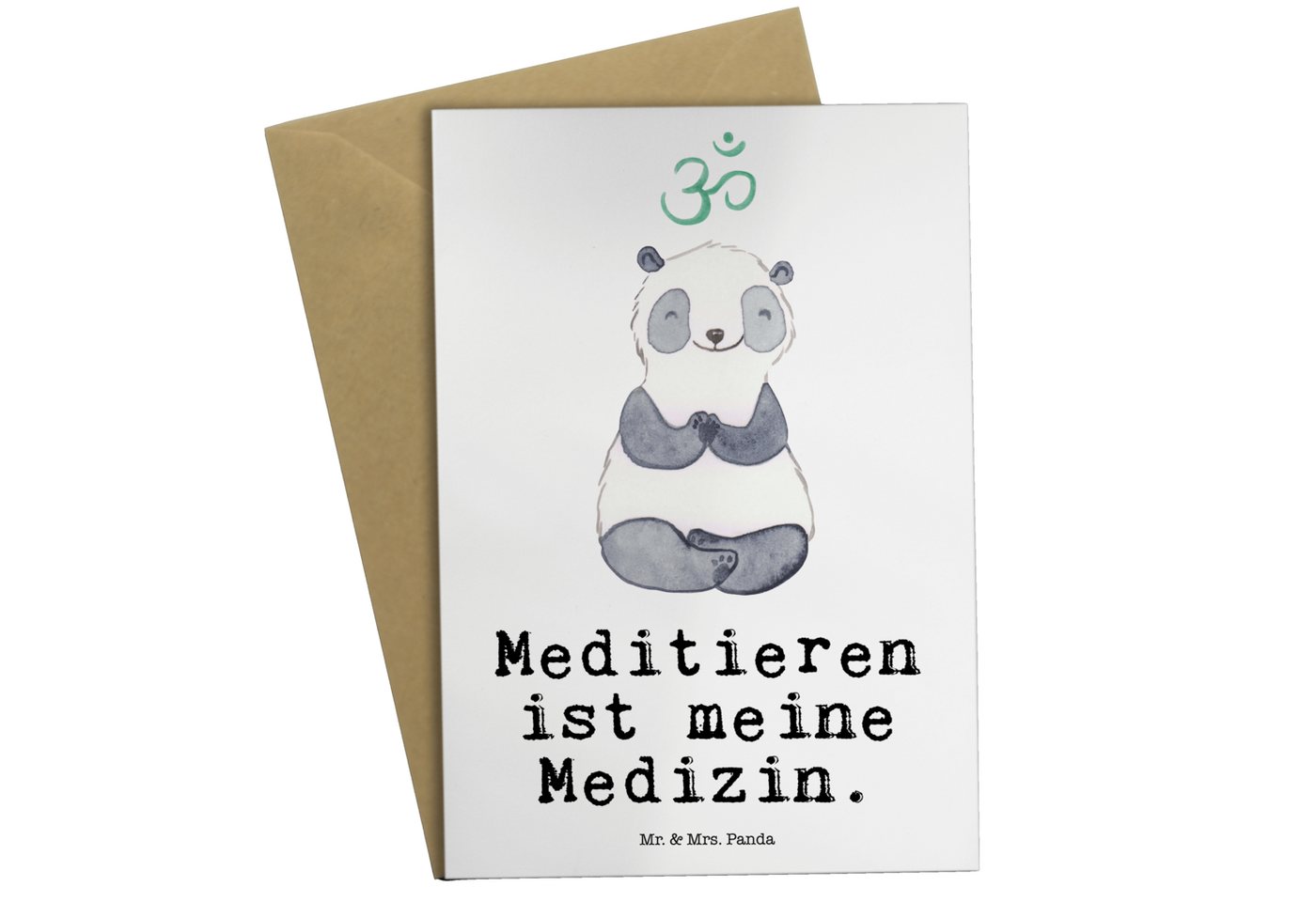 Mr. & Mrs. Panda Grußkarte Panda Meditieren - Weiß - Geschenk, Einladungskarte, Meditationskurs, Matte Innenseite von Mr. & Mrs. Panda