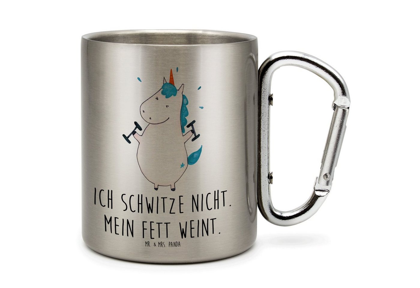 Mr. & Mrs. Panda Tasse Einhorn Fitness - Transparent - Geschenk, Unicorn, Pegasus, Pumpen, E, Edelstahl, Karabinerhaken von Mr. & Mrs. Panda