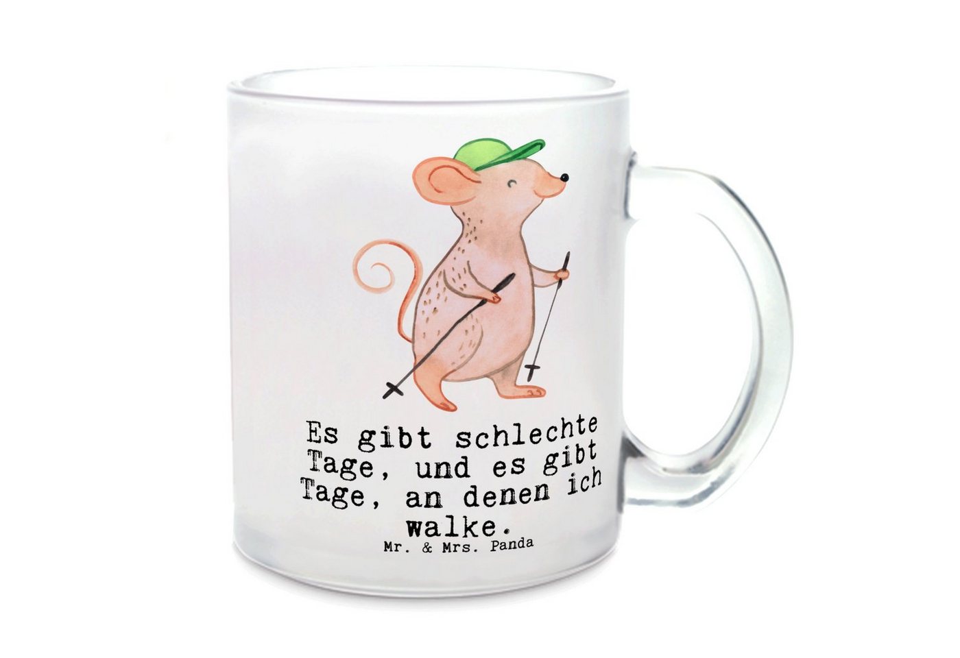 Mr. & Mrs. Panda Teeglas Maus Walking - Transparent - Geschenk, Teetasse aus Glas, Teebecher, Premium Glas, Satinierte Oberfläche von Mr. & Mrs. Panda