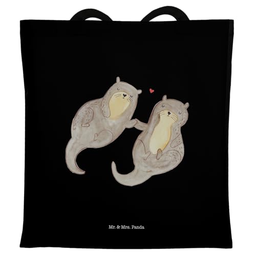Mr. & Mrs. Panda Tragetasche Otter Hände halten - Geschenk, Otter Seeotter See Otter, Seeotter, romantisch, Einkaufstasche, Stoffbeutel, Liebe, von Mr. & Mrs. Panda