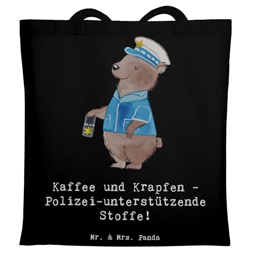 Mr. & Mrs. Panda Tragetasche Polizist Kaffee Krapfen - Geschenk, Polizei, Verantwortung, Strandtasche, Laptoptasche, Berufsleben, Geschenke mit Herz, von Mr. & Mrs. Panda