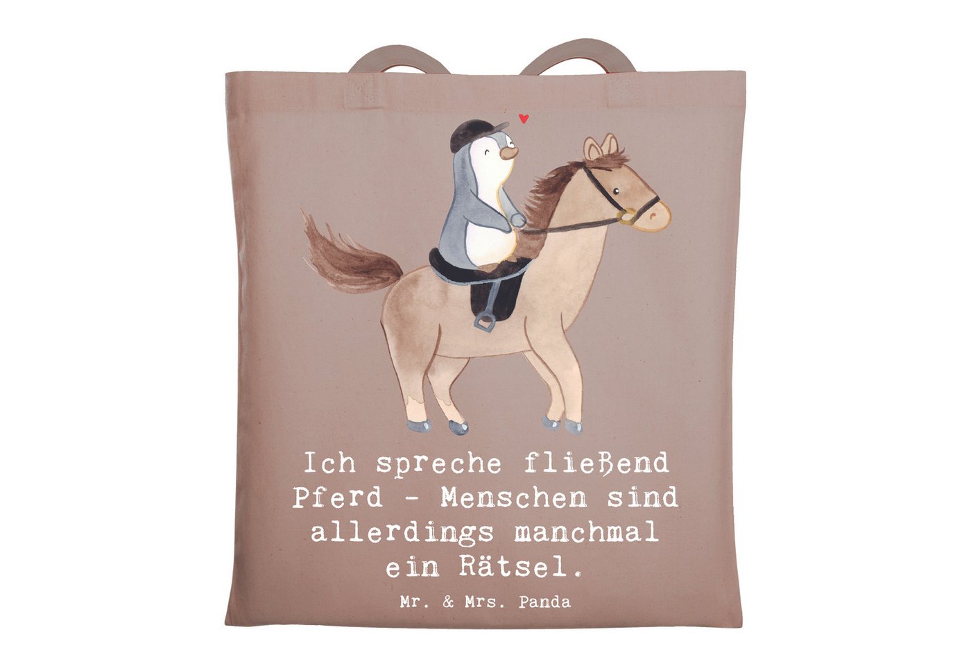 Mr. & Mrs. Panda Tragetasche Reiten und Rätsel - Braun Pastell - Geschenk, Pferde, Kommunikation, (1-tlg) von Mr. & Mrs. Panda