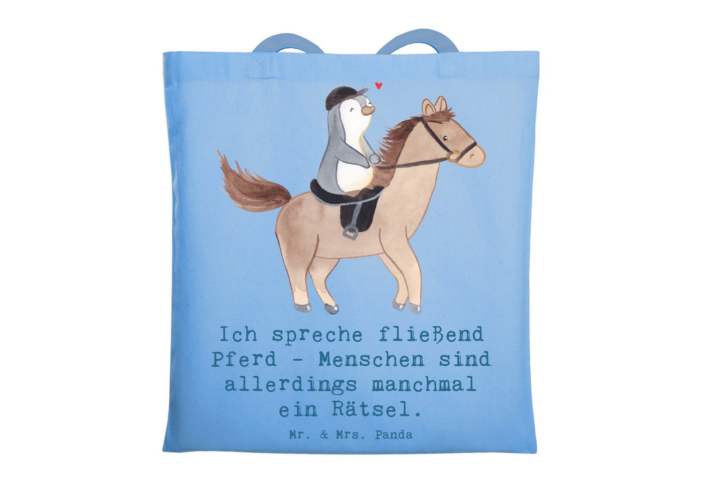 Mr. & Mrs. Panda Tragetasche Reiten und Rätsel - Sky Blue - Geschenk, Kommunikation, Jutetasche, S (1-tlg) von Mr. & Mrs. Panda