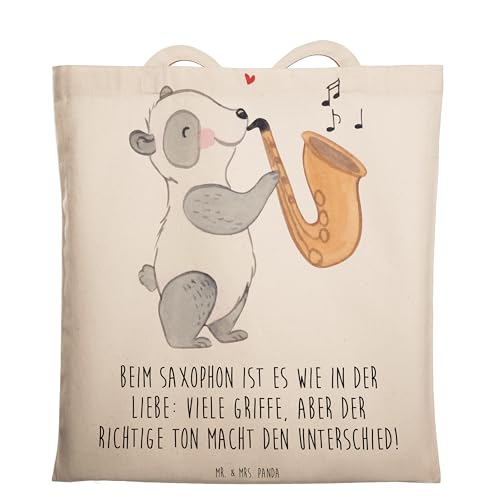 Mr. & Mrs. Panda Tragetasche Saxophon Liebe - Geschenk, Klang und Emotion, Jazz, Geschenk Musiker, Illustrationen, Saxophon Töne, Musiker, von Mr. & Mrs. Panda