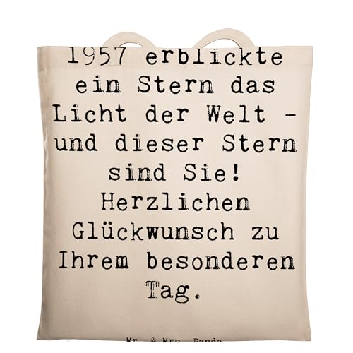 Mr. & Mrs. Panda Tragetasche Spruch 1957 Geburtstag Stern - Geschenk, herzlichen Glückwunsch, Jutebeutel, besondere Erinnerung, Einkaufstüte, von Mr. & Mrs. Panda