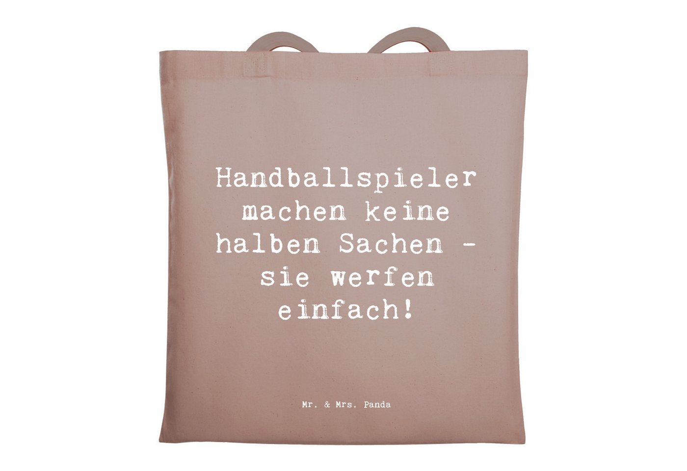 Mr. & Mrs. Panda Tragetasche Spruch Handball Wurf - Braun Pastell - Geschenk, Handballspieler, Umh (1-tlg), Modisches Design von Mr. & Mrs. Panda