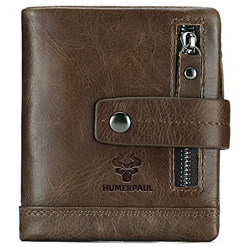 Echtes Leder Geldbörse Herren mit Münzfach und RFID Schutz Slim Wallet Mini Geldbeutel Geldbörse Hochformat Geldklammer mit 14 Kartenfächern Vintage Hochwertiger Geldbeutel Schwarz Geschenke,Coffee von MsiDtsoy