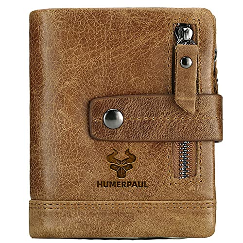 Echtes Leder Geldbörse Herren mit Münzfach und RFID Schutz Slim Wallet Mini Geldbeutel Geldbörse Hochformat Geldklammer mit 14 Kartenfächern Vintage Hochwertiger Geldbeutel Schwarz Geschenke,Brown von MsiDtsoy