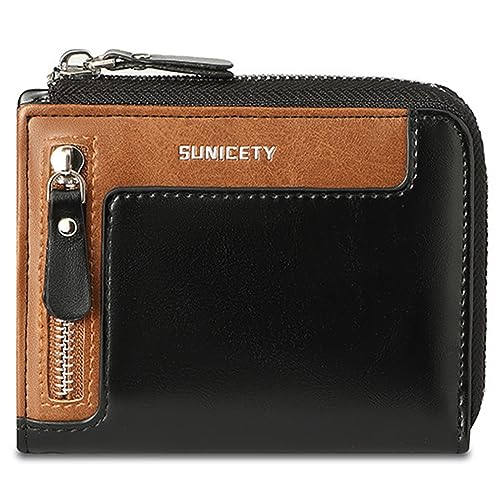 Herren Geldbörse RFID Schutz - Echtleder Geldbeutel - Reißverschluss Geldbörse - Großer Herren Portmonaise - Portemonnaie Herren Querformat - Portmonee Wallet Brieftasche Kartenetui Männer,Black von MsiDtsoy