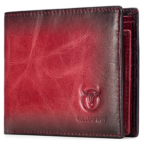 MsiDtsoy Geldbörse Herren Slim Wallet RFID Schutz Bifold Geldbörse Querformat Echtem Leder Brieftasche Portemonnaie Mini Vintage Geldbörse mit 14 Kartenschlitz Brieftasche Portemonnaie Geldbeutel,Red von MsiDtsoy