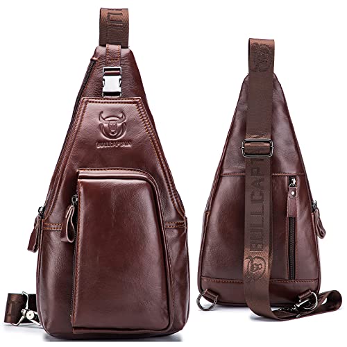 Vintage Herren Echtleder Umhängetasche Brusttasche Sling Bag Business Leder Crossbody Casual Retro Handtasche Sport Tasche Groß Schultertasche Mode Sling Chest Bag Crossbody-Rucksack Wandern,Coffee von MsiDtsoy