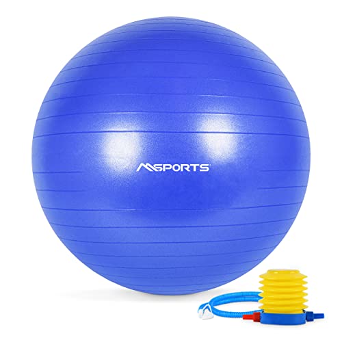MSPORTS Gymnastikball Premium Anti Burst inkl. Pumpe + Workout App GRATIS 55 cm - 105 cm Sitzball - Fitnessball inkl. Übungsposter Medizinball (85 cm, Königsblau) von MSPORTS