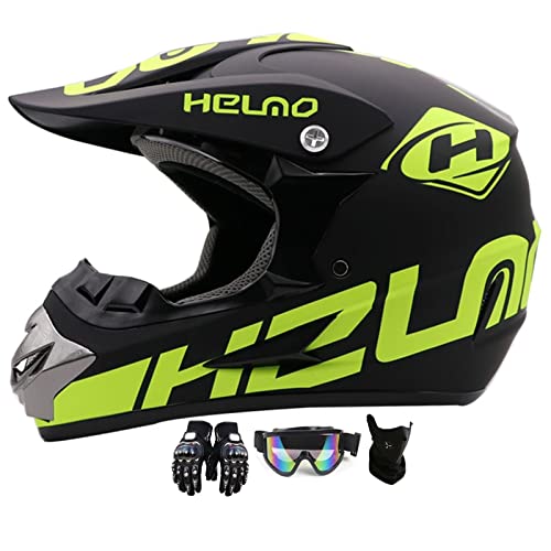 Fullface Helm Mtb, Motocross Helm Kinder, Helm Set Herren ATV Motorradhelm MX Enduro, ABS-Schale, MTB Helm Fullface Kinder, Motorradhelm Motorrad Downhill Helm, Mit Handschuhe Maske Brille von MtQcBdHy