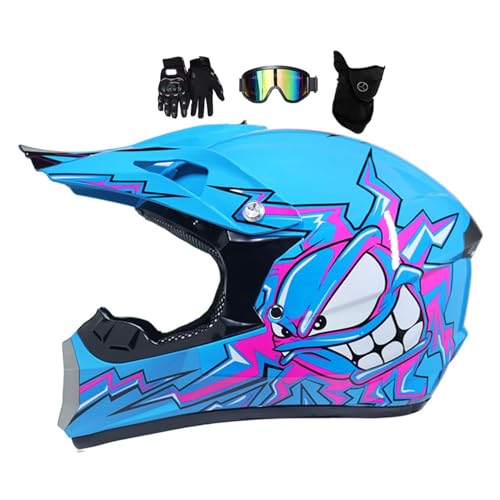 Kinder Motocross Helm, Jugend Motorradhelme, Mtb Fullface Helm Dirt Bike Integral Motorradhelm, Off-Road Downhill Motorradhelm kinder, Helm Set Herren ATV MTB BMX Helm, Mit Brille Handschuhe von MtQcBdHy