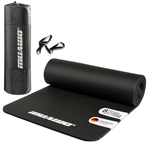 Muawo Premium Sportmatte und Fitnessmatte, perfekt als Yogamatte, Gymnastikmatte, Trainingsmatte | rutschfest | extra-dick & extra-lang | 190 cm Länge x 100 cm Breite x 1,5 cm Dicke - Schwarz von Muawo