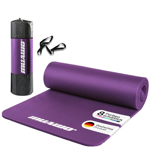 Muawo Premium Sportmatte & Fitnessmatte | mit Tasche & Gurt | Yogamatte, Gymnastikmatte, Trainingsmatte | extra-lang & extra-dick | 190 cm Länge x 100 cm Breite x 1,5 cm Dicke - Lila von Muawo