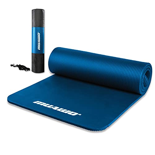 Muawo Premium Sportmatte & Fitnessmatte | mit Tasche & Gurt | Yogamatte, Gymnastikmatte, Trainingsmatte | rutschfest | extra-dick & extra-lang | 190 cm lang x 100 cm breit x 1,5 cm dick - Dunkelblau von Muawo