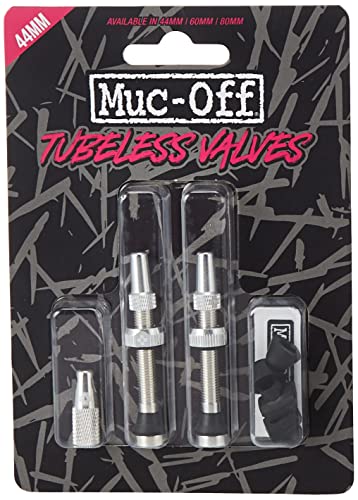 Muc-Off Presta-Ventile, silberfarben, schlauchlos, 44 mm – Premium kein Auslaufen, Fahrradventile mit integriertem Ventilkernentfernungswerkzeug von Muc-Off