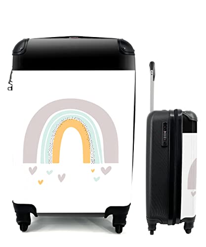 MuchoWow© Koffer Handgepäck Trolley Rollkoffer Kleine Reisekoffer mit 4 Rollen - Regenbogen - Herzen - Mädchen - Jungen - Pastellfarben - Cabin Size < 55x40x23 & 55x40x20 cm - Fotokoffer - von MuchoWow