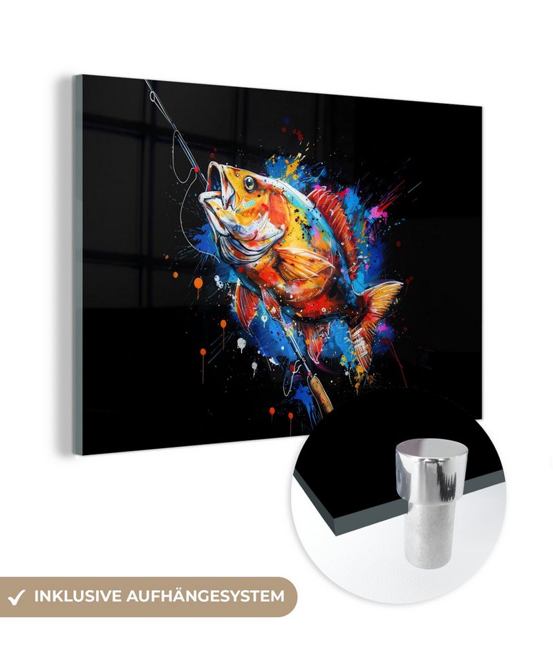 MuchoWow Acrylglasbild Graffiti - Sport - Angeln - Angelrute, (1 St), Acrylglasbilder Wohnzimmer & Schlafzimmer, 30x20 cm von MuchoWow