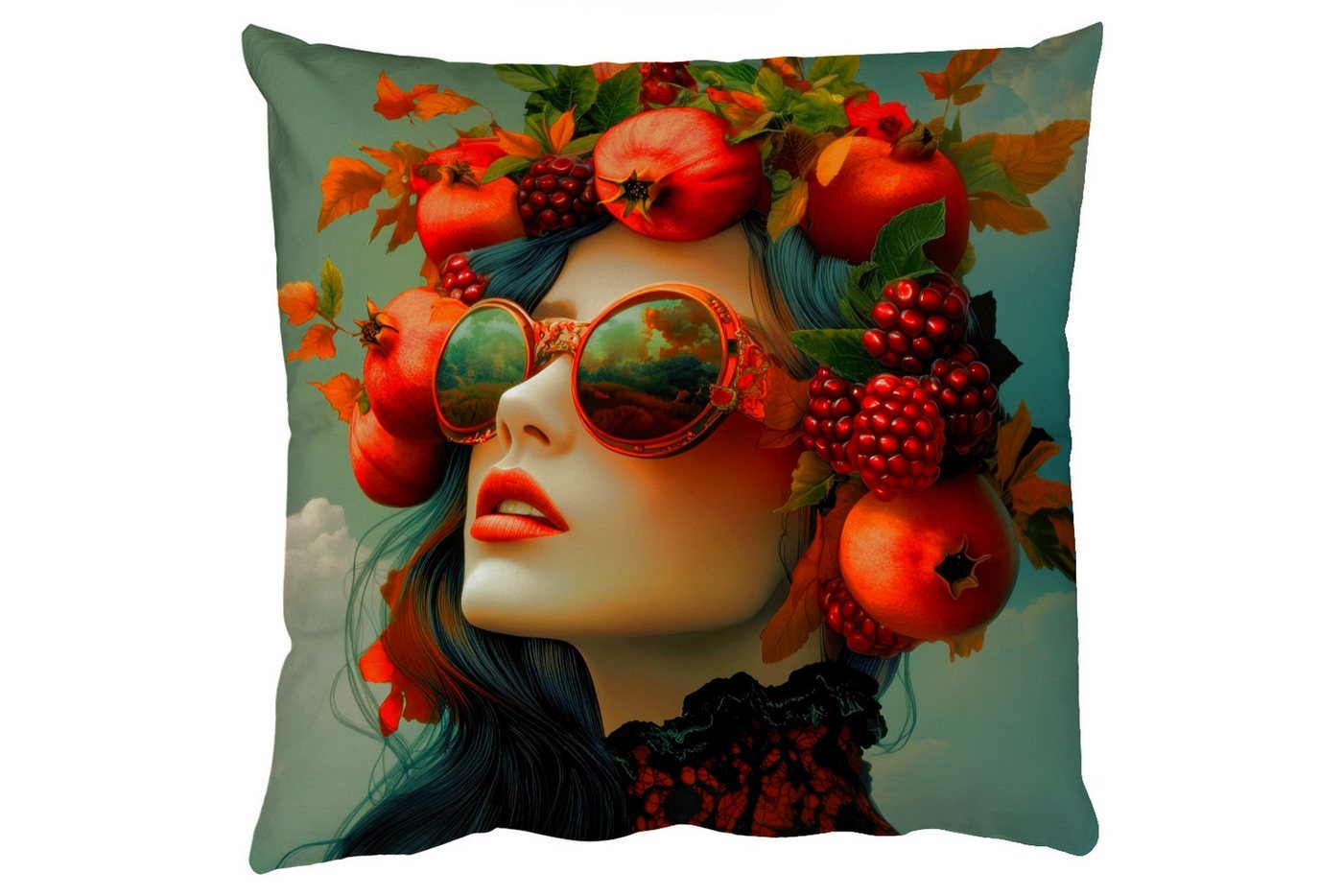 MuchoWow Dekokissen Frau - Granatapfel - Herbst - Sonnenbrille, Zierkissen mit Füllung für Wohnzimmer, Sofakissen, 40x40 cm MuchoWow Dekokissen Frau - Granatapfel - Herbst - Sonnenbrille, Zierkissen mit Füllung für Wohnzimmer, Sofakissen, 40x40 cm von MuchoWow