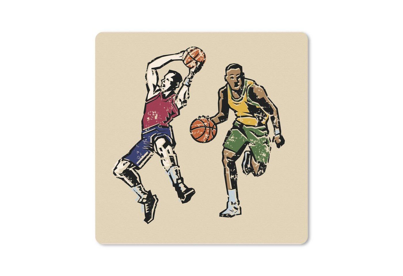MuchoWow Gaming Mauspad Eine Illustration von zwei Basketballspielern, die mit ihrem Sport (1-St), Mousepad mit Rutschfester Unterseite, Gaming, 40x40 cm, XXL, Großes von MuchoWow